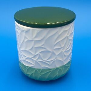 Modern Green White Ceramic Canister Kitchen Storage Jar w Lid Textured Decor